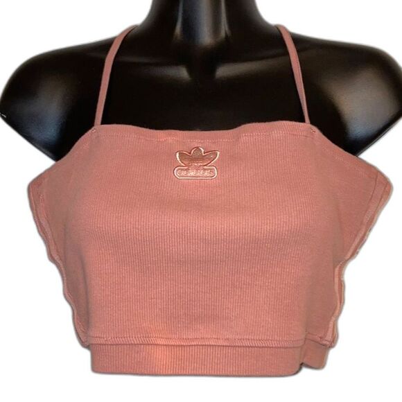 ADIDAS Ribbed Crop Spaghetti Straps Red Bralette Pink Tank Top Womens Medium - Picture 1 of 11